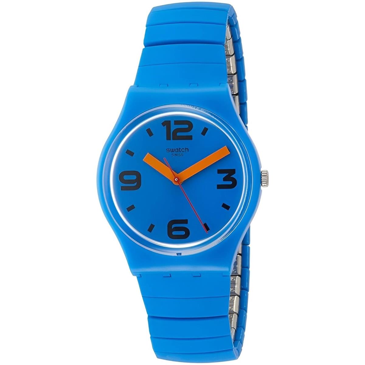 Swatch Women`s Watch Pepeblu Blue Silicone Covered Expansion Bracelet GN251A