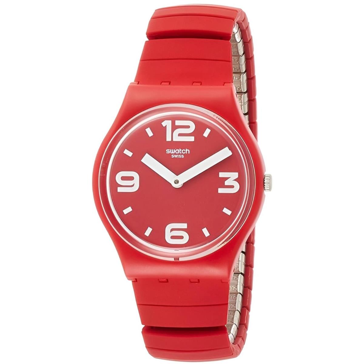 Swatch Women`s Watch Pepeblu Quartz Red Dial Steel Expansion Bracelet GR173A