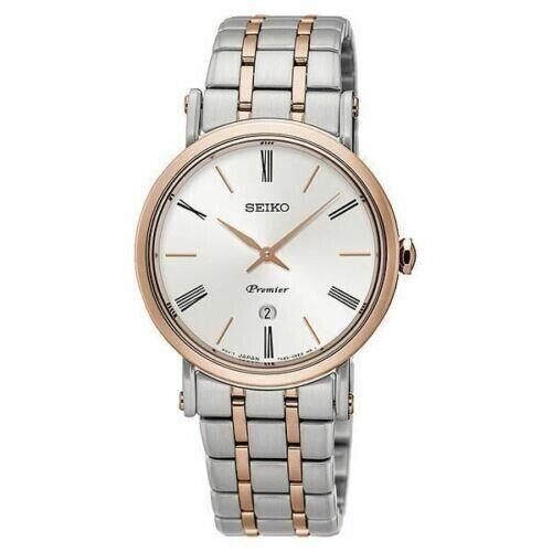 Seiko Premier Womens Quartz Watch Two Tone Bracelet SXB430P1 - Dial: White, Band: Gold, Silver