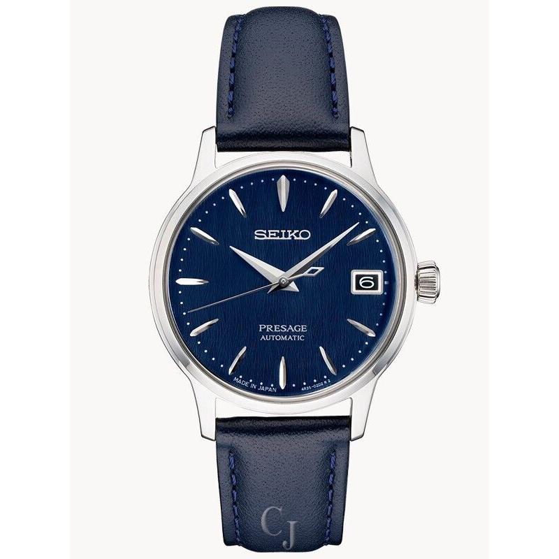 Seiko Presage Automatic Blue Leather Strap Watch SRPF55