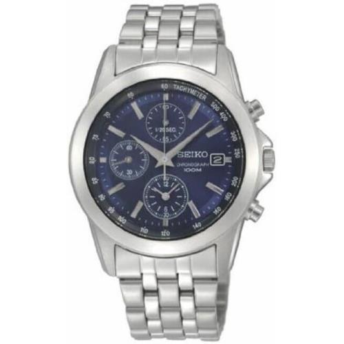 Seiko Stainless Steel Blue Dial Chronograph Mens Watch SNDC07