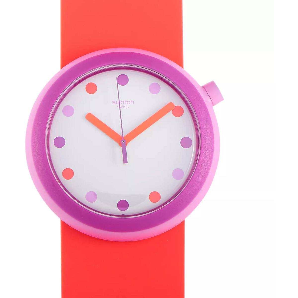 Swatch Women`s Watch Popalicious Quartz White Dial Orange Silicone Strap PNP100