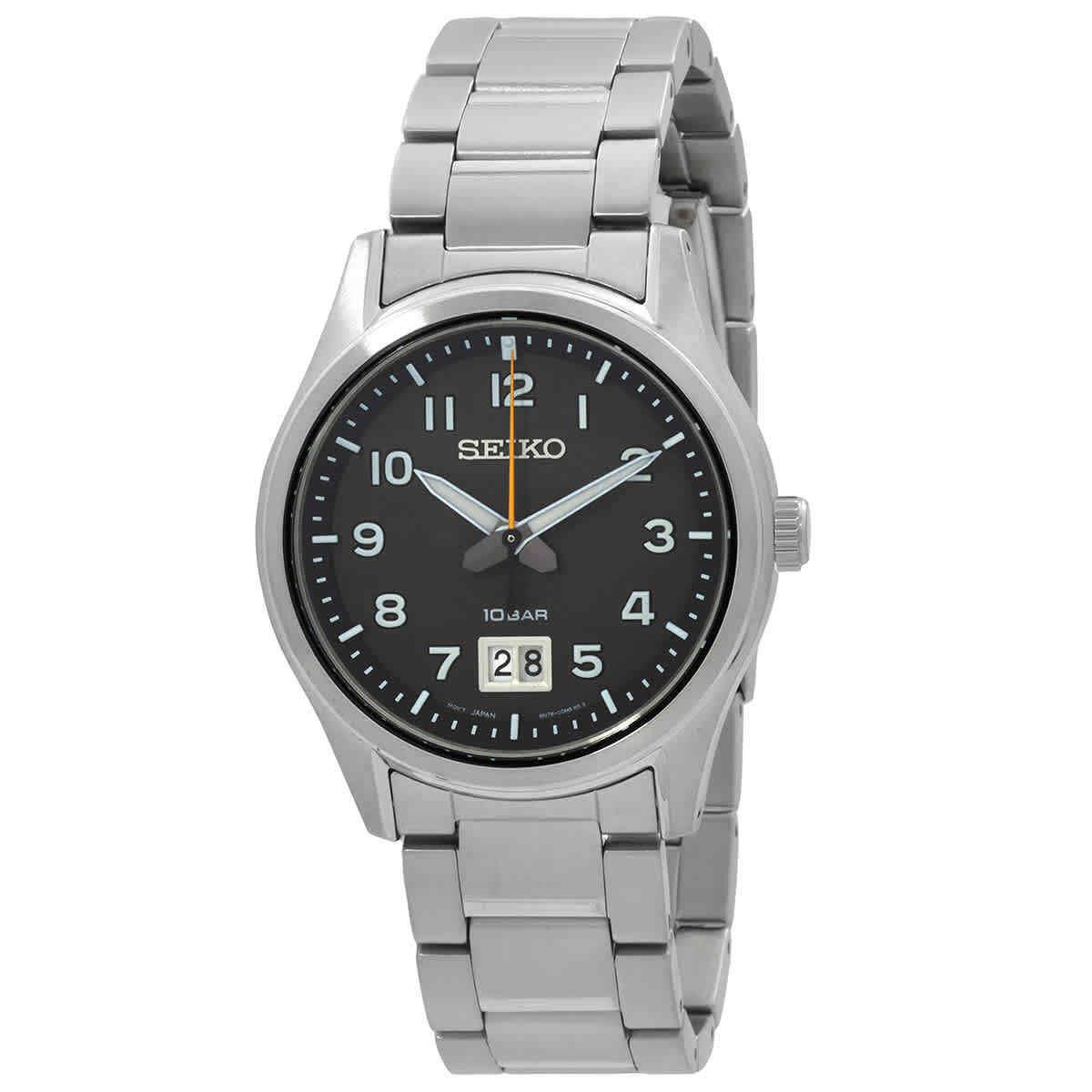 Seiko Classic Quartz Black Dial Men`s Watch SUR569P1 - Dial: Black, Band: Silver-tone, Bezel: Silver-tone