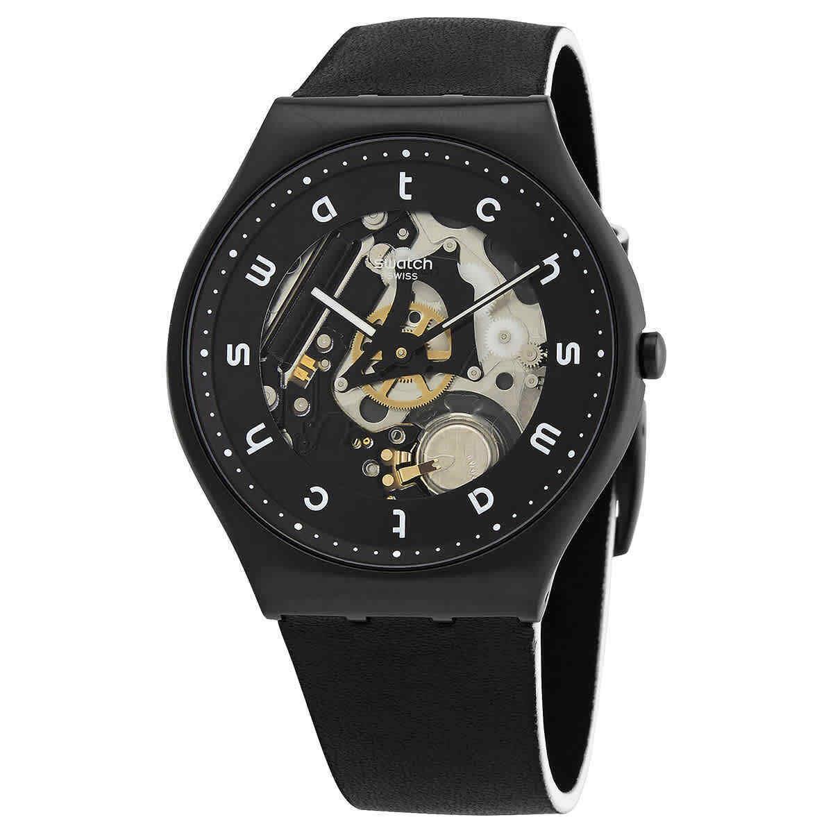 Swatch White Side Quartz Black Skeleton Dial Men`s Watch SS07B101