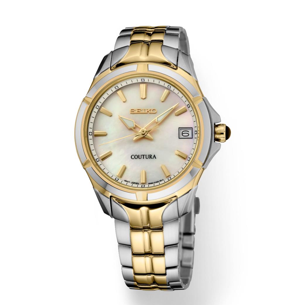 Seiko SUR586 Coutura Two Tone Steel 34 mm Mop Dial Quartz Women`s Watch