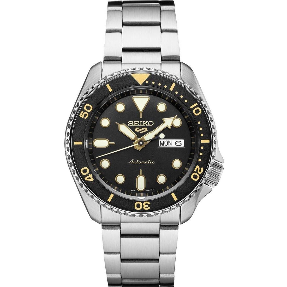 Seiko 5 Sports SRPD57 Men`s Stainless Steel Black Dial Day Date Automatic Watch