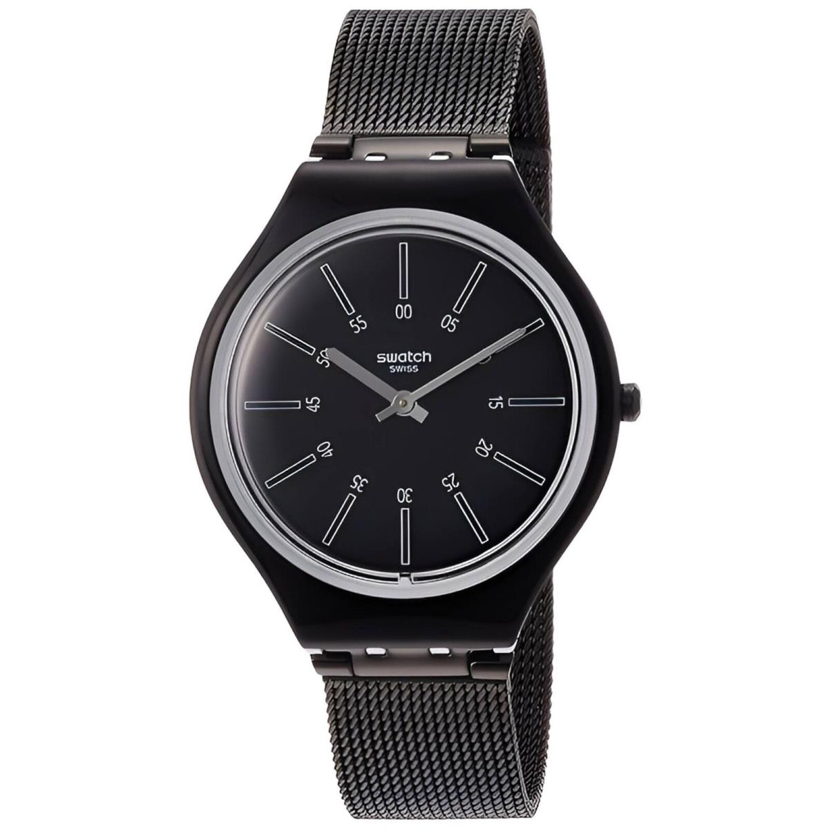 Swatch Women`s Watch Skin Skinotte Quartz Black Dial Milanese Bracelet SVOB100M - Dial: Black, Band: Black