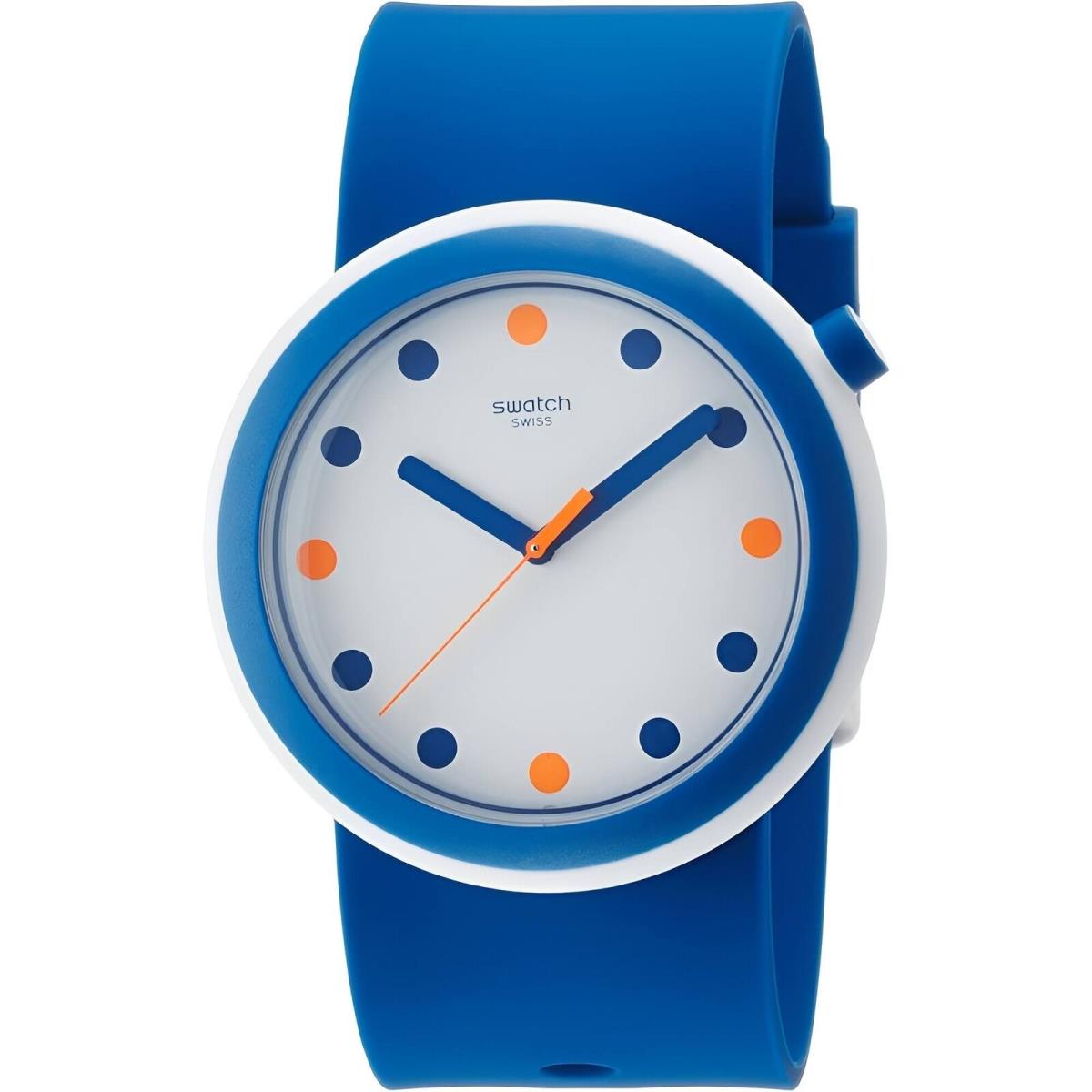 Swatch Unisex Watch Popiness Quartz White Dial Blue Silicone Rubber Strap PNW103 - Dial: White, Band: Blue