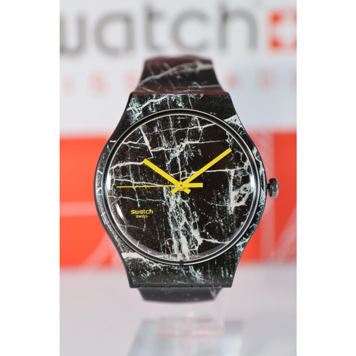 Limited Edition Swiss Made Swatch Marmor Black Marbled Black 41mm Watch SUOB123