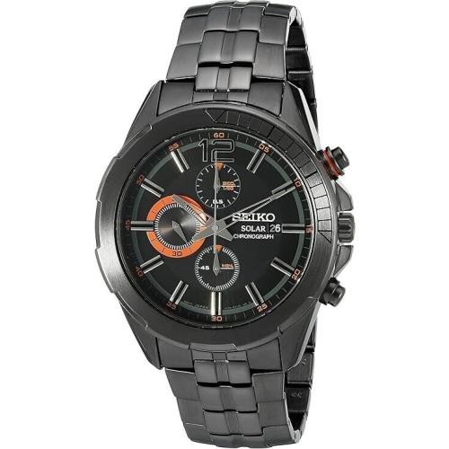 Seiko Men`s SSC383 Recraft Solar Chrono Analog Display Quartz Black Watch