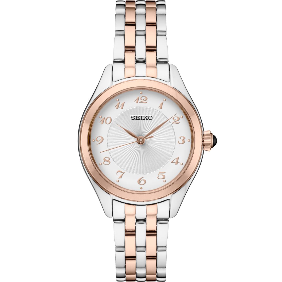 Seiko Women`s Essentials White Dial Silver-rose Tone Band Watch SUR382