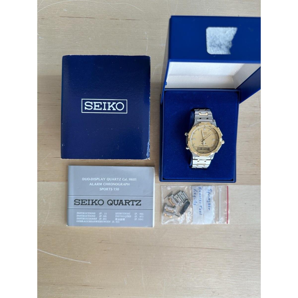 Seiko SQ Sports 150 H601-8050 Ana-digi Quartz Chronograph Men s Watch Nos