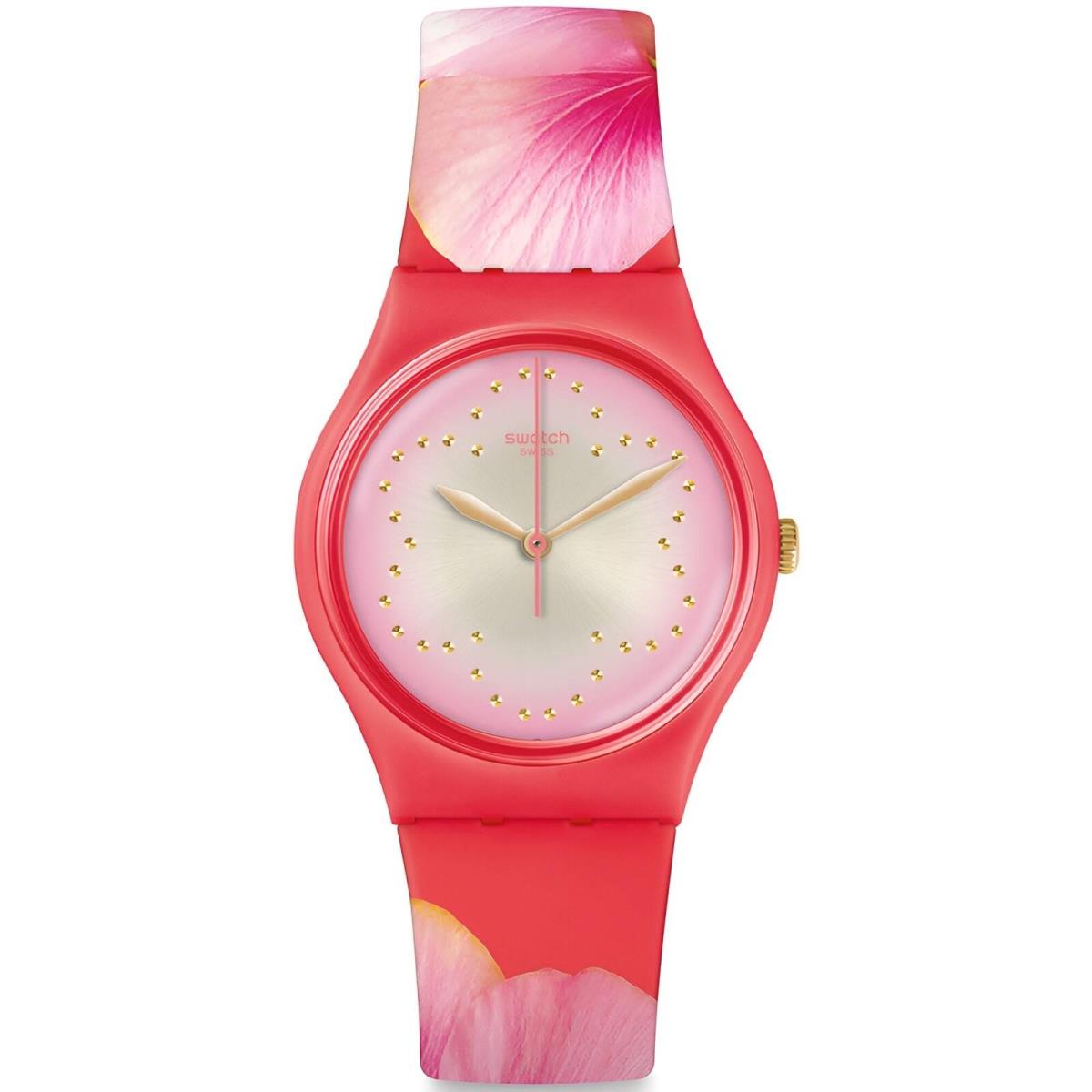 Swatch Women`s Watch Fiore Di Maggio Quartz Pink Silicone Rubber Strap GZ321