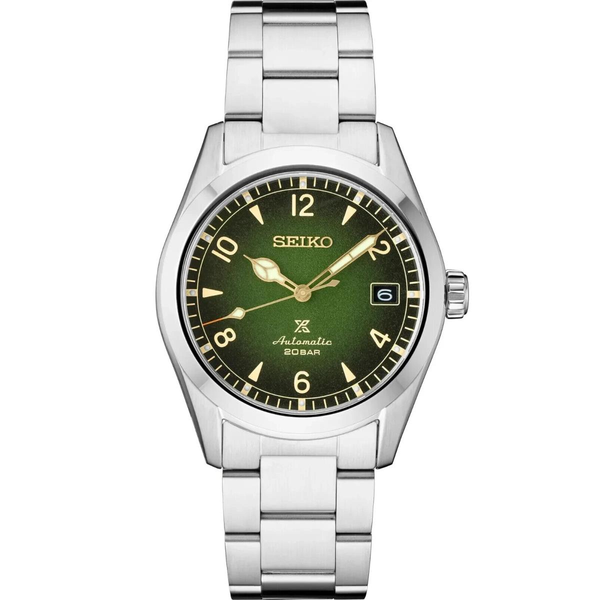 Seiko Prospex Alpinist Green Dial Stainless Steel Bracelet Mens Watch SPB155 - Dial: Green, Band: Silver, Bezel: Silver