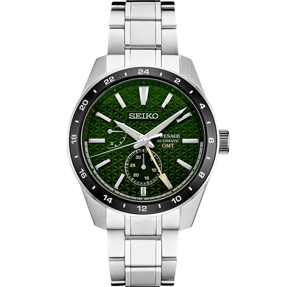 Seiko Presage Sharp Edge 42.2 MM Gmt Automatic Green Dial Men`s Watch SPB219