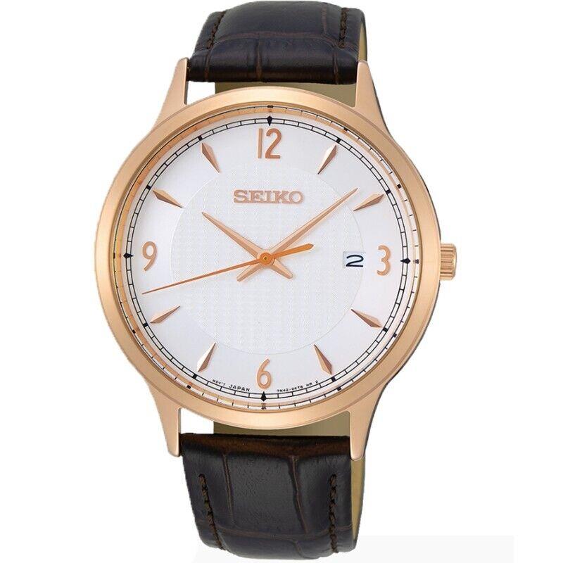 Seiko 41MM White Dial Leather Men`s Watch SGEH88