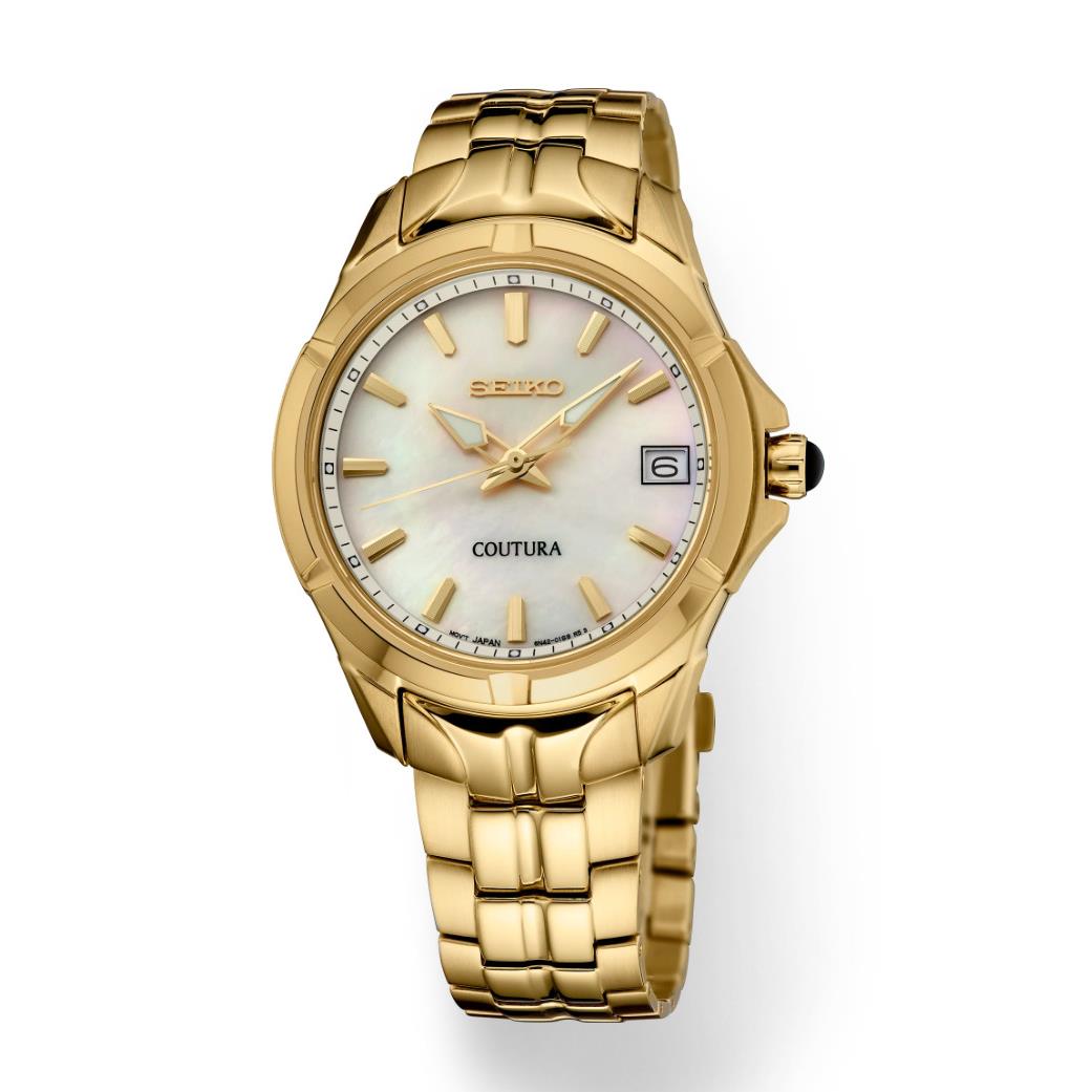 Seiko Coutura SUR588 34mm Steel Gold Plated Mother of Pearl Quartz Women`s Watch