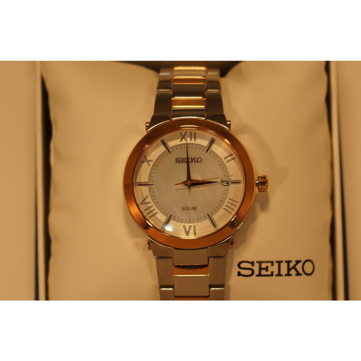 Seiko Women`s Solar Two-tone Stainless Steel Bracelet Watch 39mm SNE882