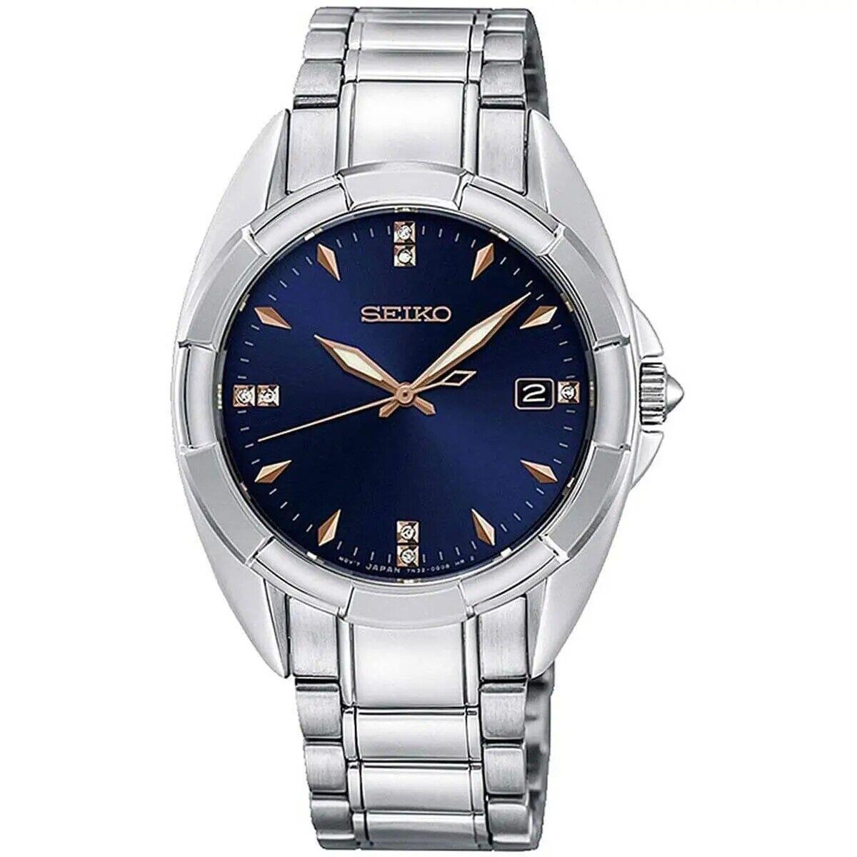 Seiko Women`s Diamond Watch Mallisto Blue Dial Silver Tone Bracelet SKK889