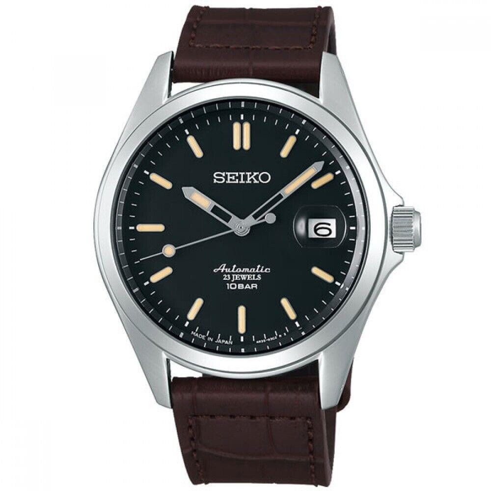 Seiko Watch SZSB017 Mechanical Men`s Brown Band Black Dial Round Face Analog - Dial: Black, Band: Brown