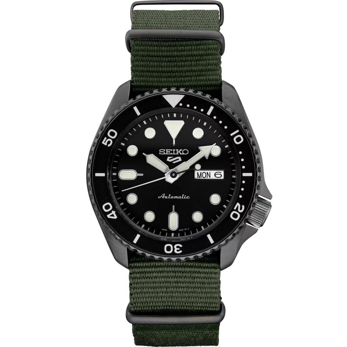 Seiko 5 Sports SRPD91 Day/date Automatic Watch Black Dial Od-green Band