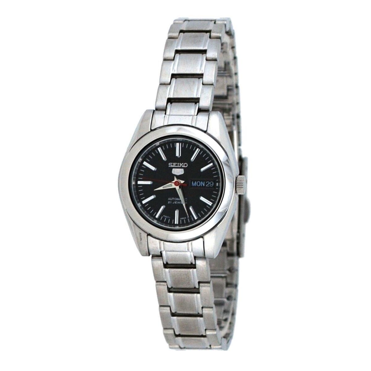 Seiko 5 SYMK17 Women`s Stainless Steel Black Dial Day Date Automatic Watch