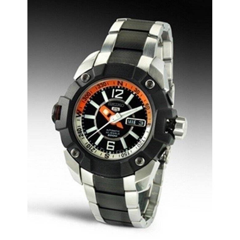 Seiko 5 SKZ265K1 Sport Silver Orange Dial Automatic Men Watch 200M SKZ265