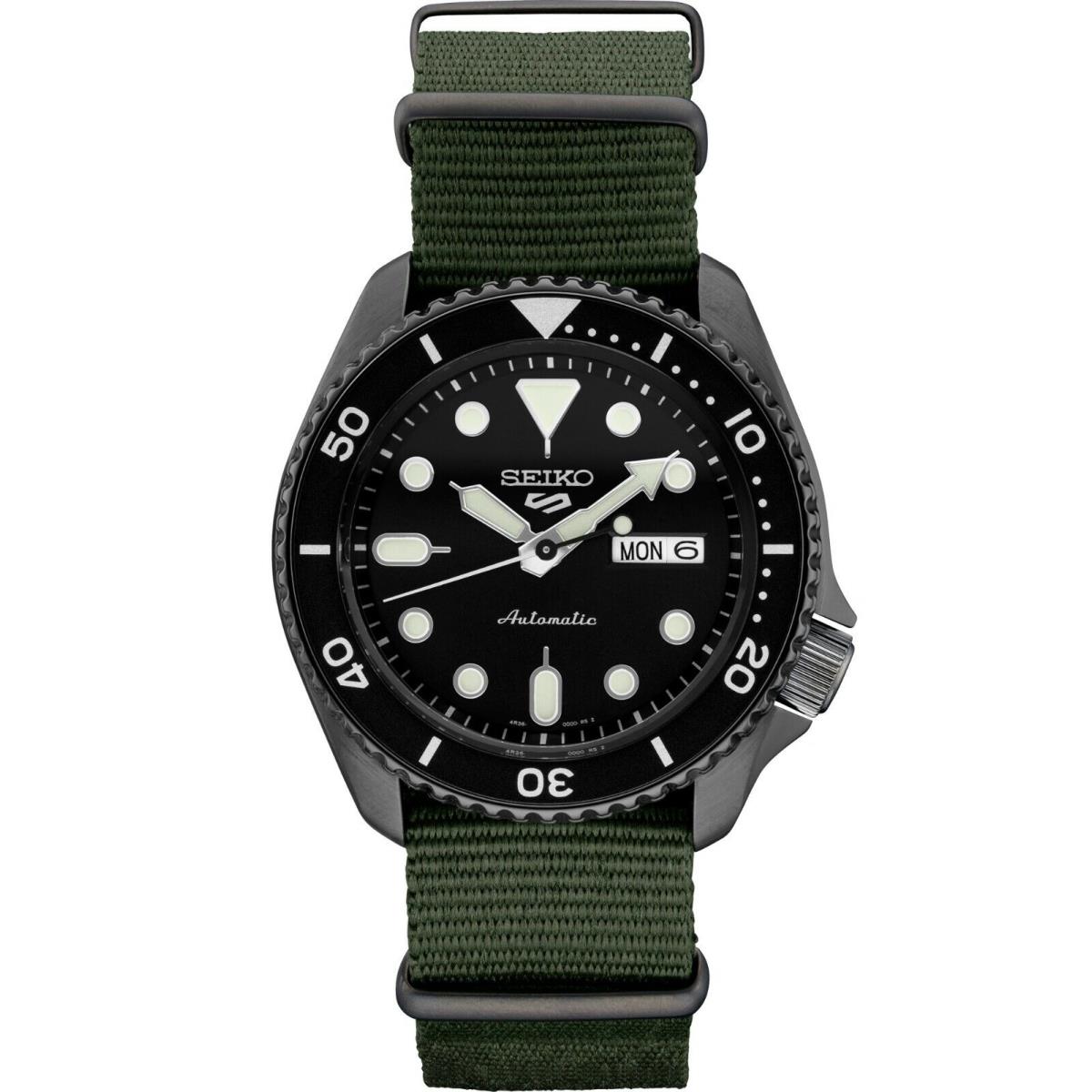 Seiko 5 Sports 24-Jewel 42.5mm Automatic Watch - Black Dial - Green Nylon Strap