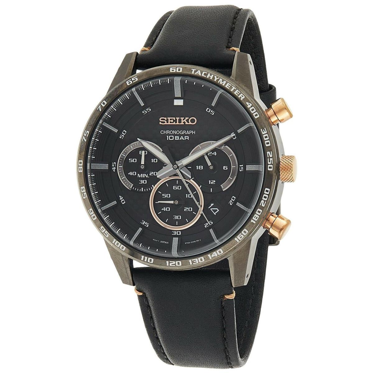 Seiko Men`s Chronograph Quartz Watch with Leather Strap SSB361P1