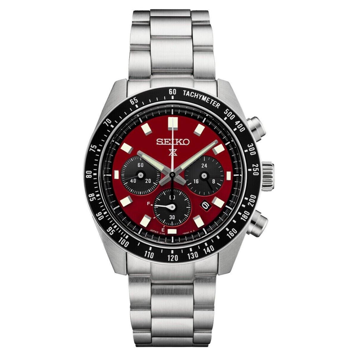 Seiko Prospex Speedtimer Red Dial Watch SSC927 Solar - Dial: Red, Band: Silver, Bezel: Black