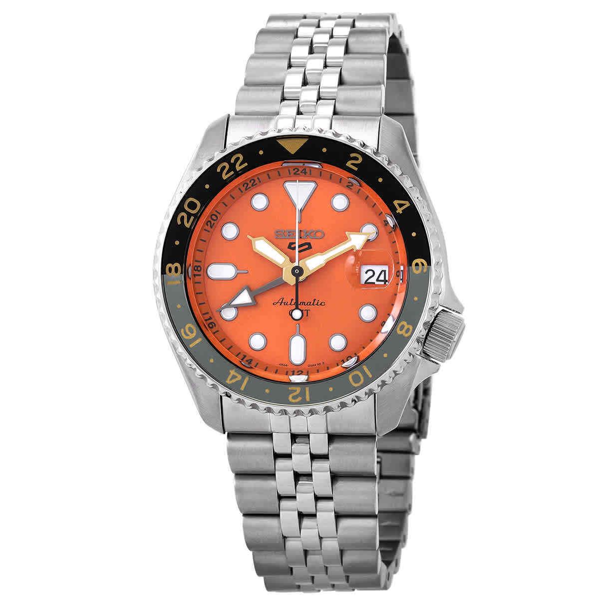 Seiko 5 Sports Gmt Automatic Orange Dial Men`s Watch SSK005K1