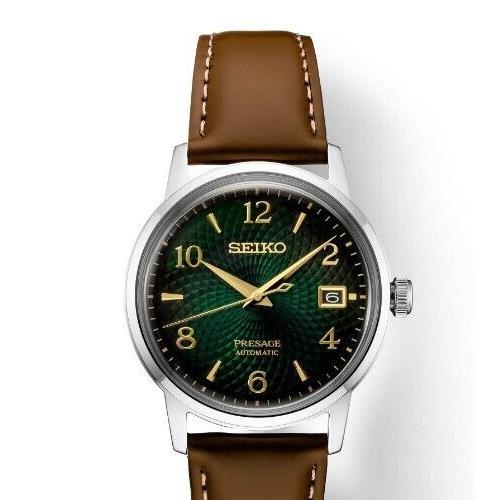 Seiko Presage Stainless Steel Case and Gradated Green Dial Men`s Watch SRPE45J1 - Dial: Green, Band: Tan, Bezel: Silver