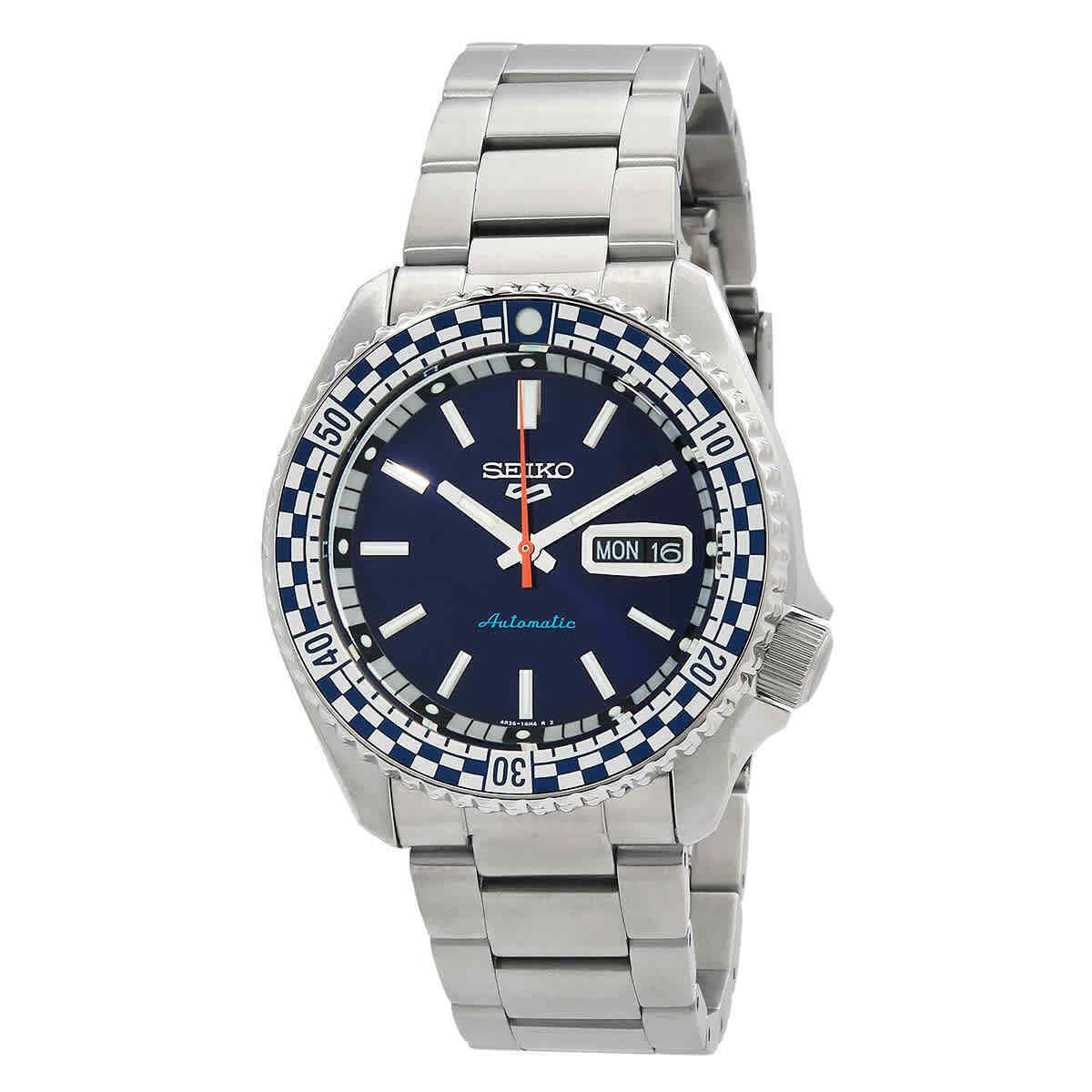 Seiko 5 Sports Special Edition Automatic Blue Dial Men`s Watch SRPK65K1 - Dial: Black, Band: Silver, Bezel: Blue, Black