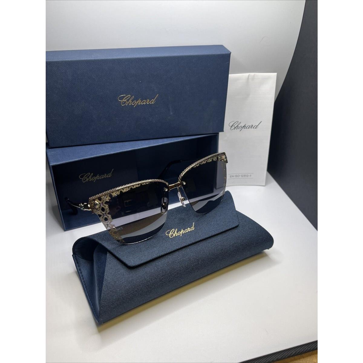 Chopard SCHC19S Sunglasses Women`s Gold-black Gray Smoke Mirror Lens Imperiale