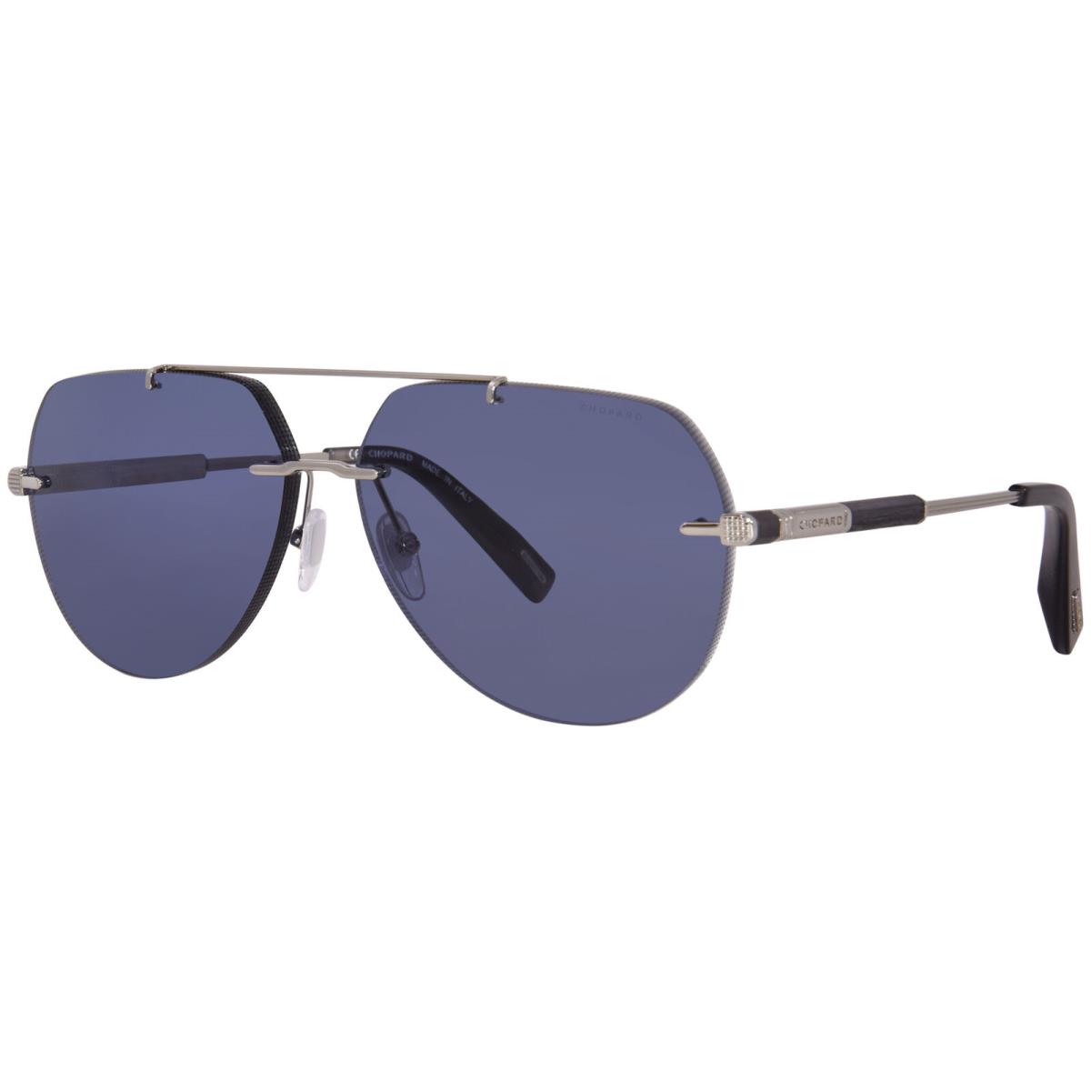 Chopard SCHG37 0579 Sunglasses Titanium Men`s Palladium/blue Lenses Pilot 63mm