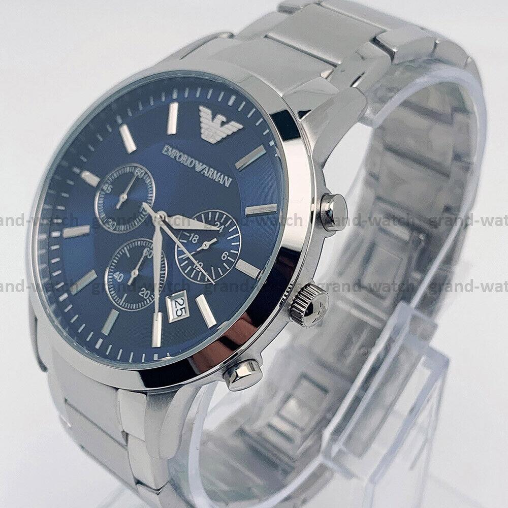 Emporio Armani AR2448 Blue Dial Chronograph Classic Stainless Steel Men`s Watch