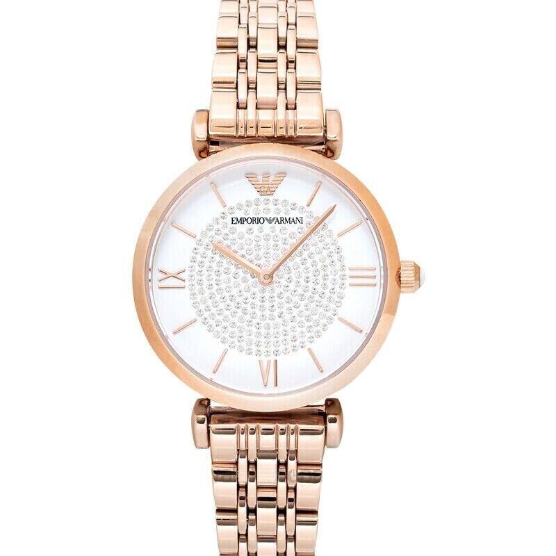 Emporio Armani Women`s Two-hand Rose Gold Watch with Pav Stones AR11244