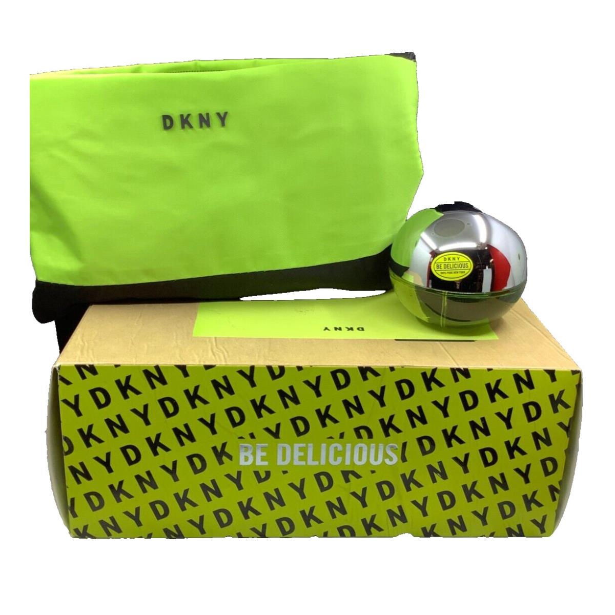 Dkny BE Delicious Set Eau DE Parfum Spray 1.0 OZ + Cosmetic Bac