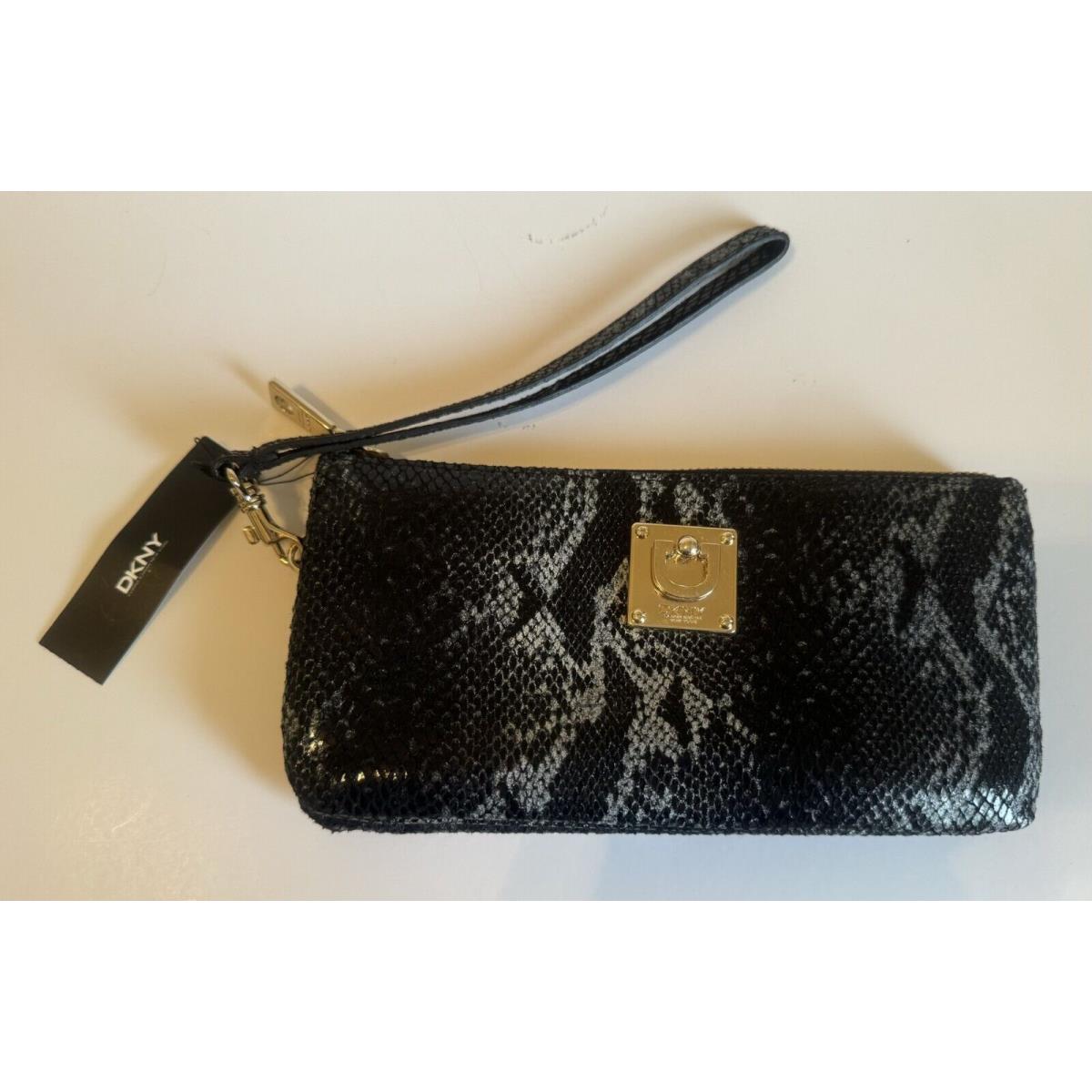 Dkny Metallic Python Snake Skin Leather Wristlet Wallet 8 X 4