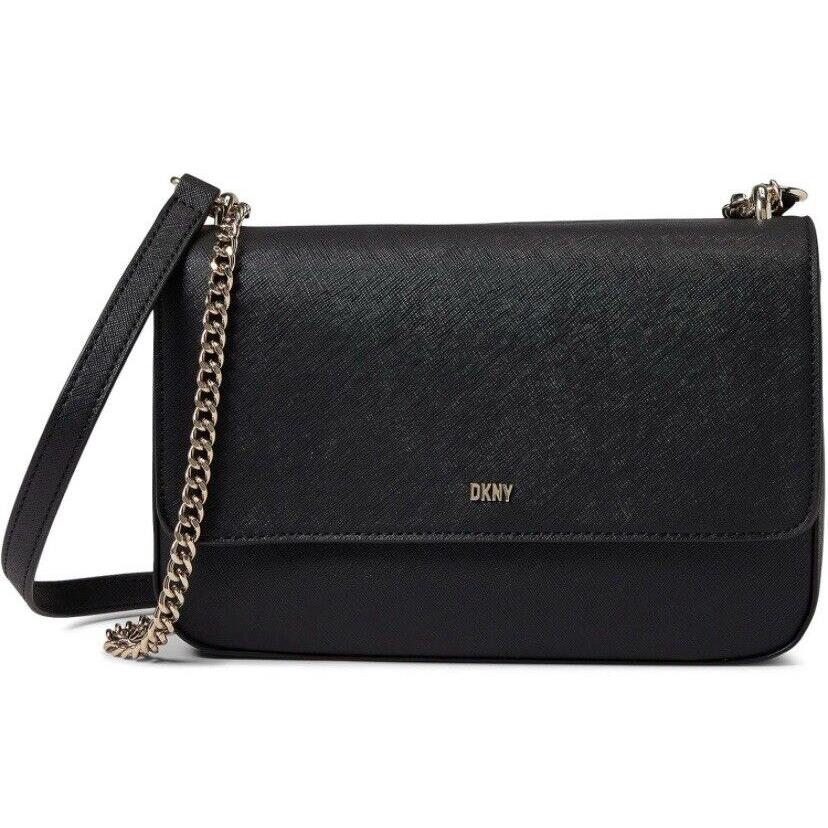 Dkny Sina Small Flap Crossbody Chain Purse in Black Leather