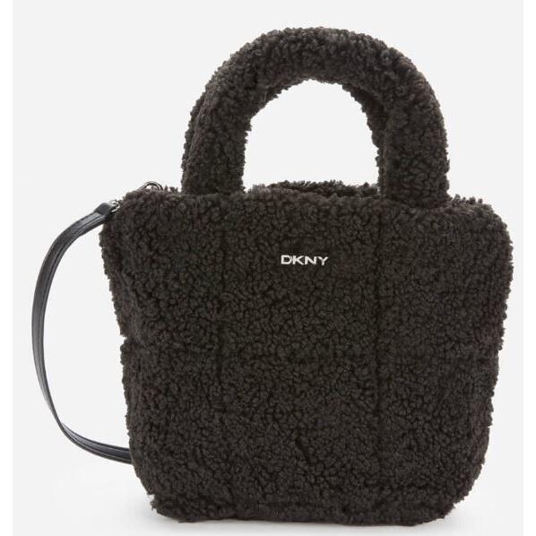 Dkny Mini Tote Crossbody Black Shearling Phone and Zip-pockets Hand-bag