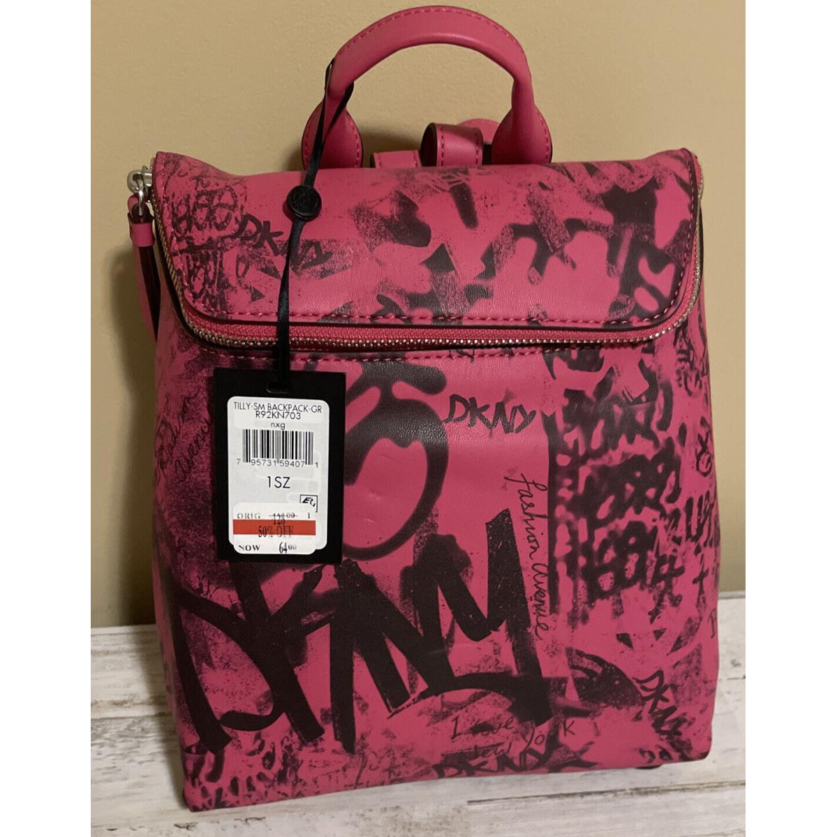 Dkny Tilly-sm Pink Graffiti Print Folding Backpack - R92KN703