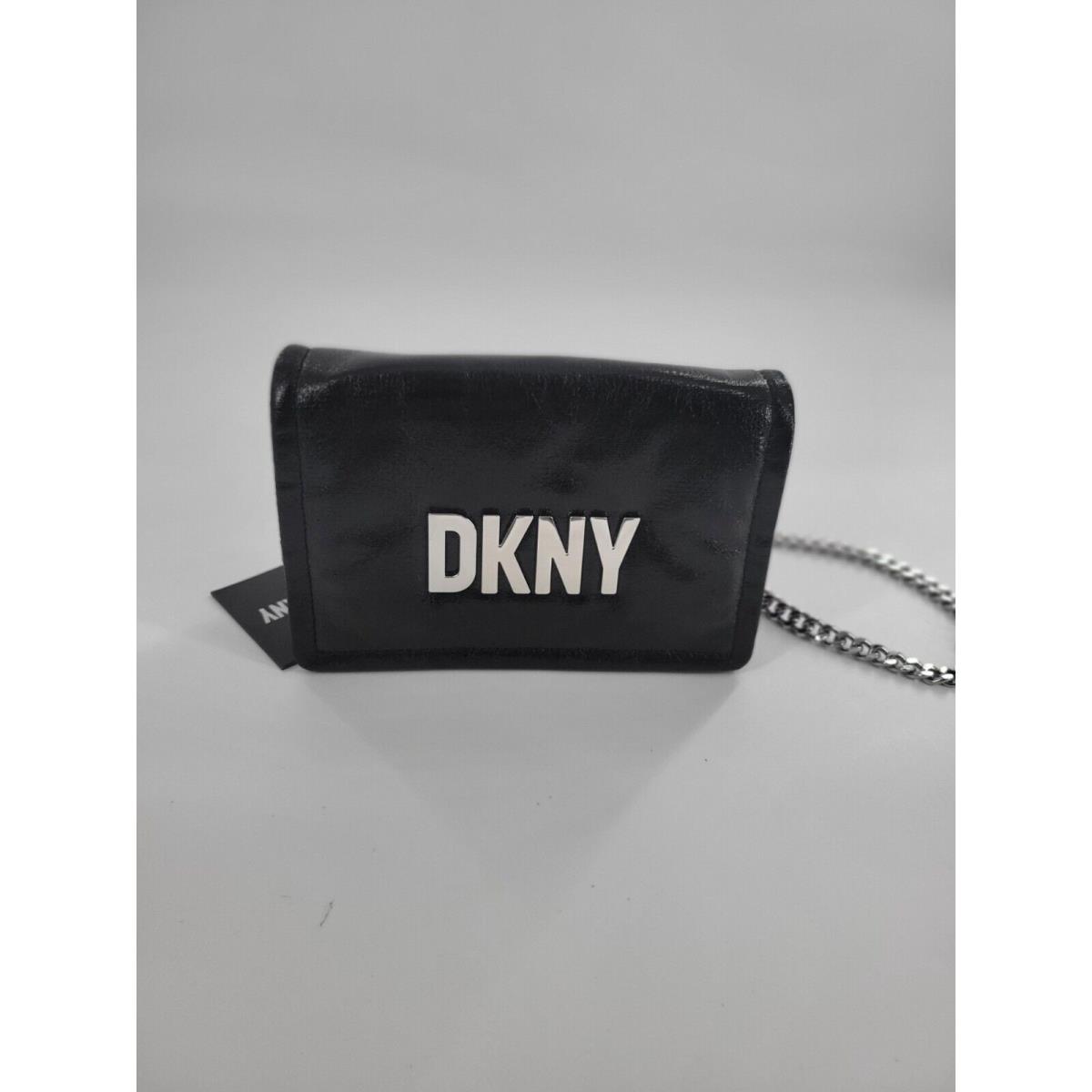 Dkny Maggie Black Metallic Clutch Silver Tone Chain Shoulder Bag