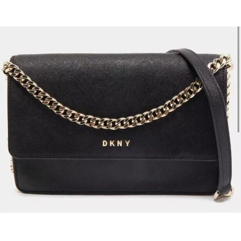 Dkny Women`s Bryant Park Chain Leather Small Flap Crossbody Shoulder Bag Black