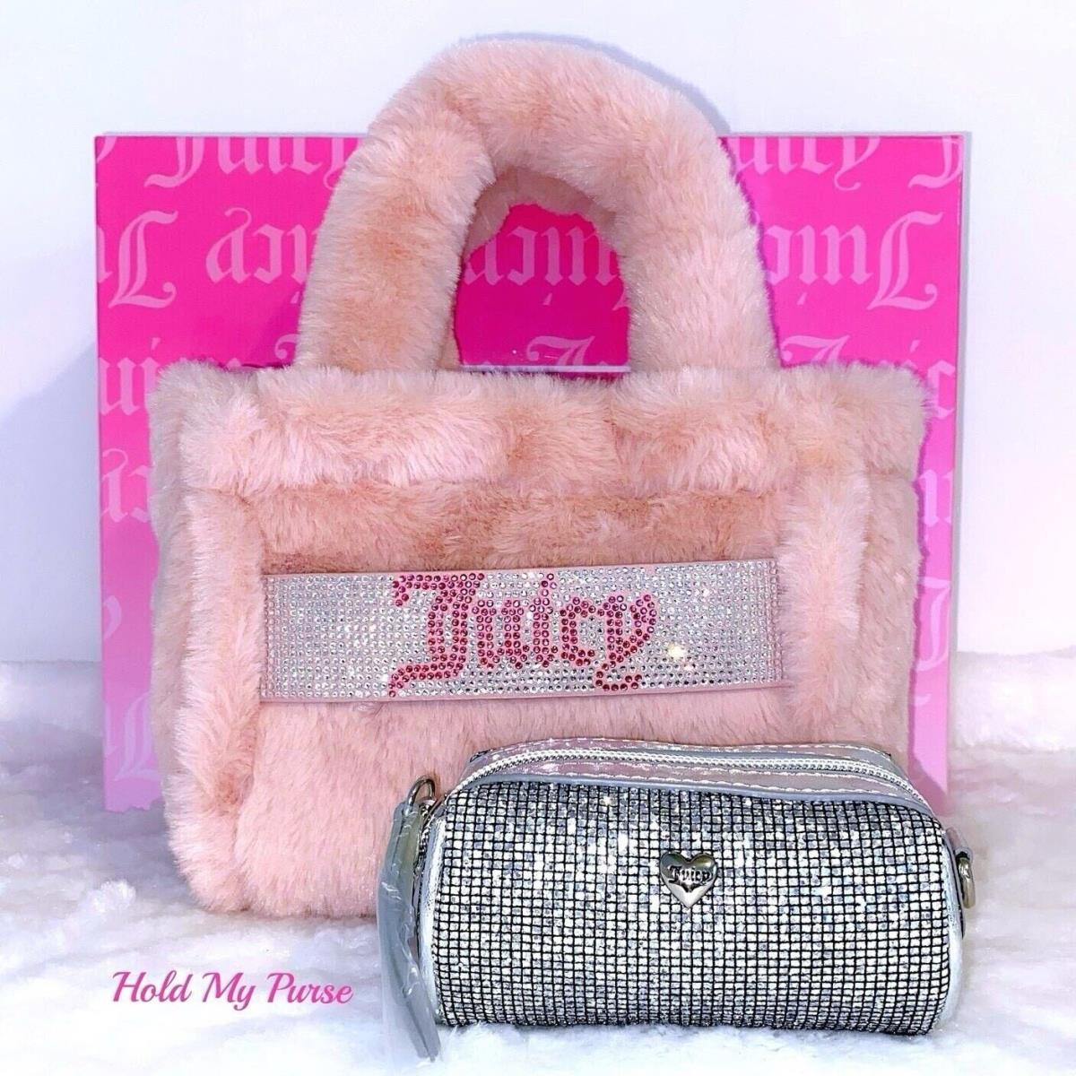 Juicy Couture Bag Fur Plush Purse Pink Mini Tote Bag Coin Purse Gift Set