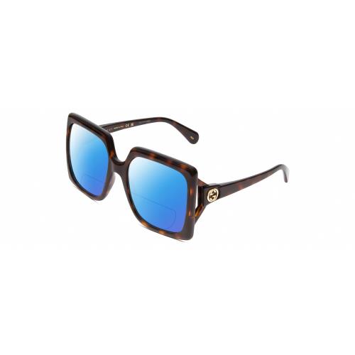 Gucci GG0876S Womens Oversized Polarized Bifocal Sunglasses Havana Tortoise 60mm Blue Mirror