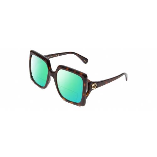 Gucci GG0876S Womens Oversized Polarized Bifocal Sunglasses Havana Tortoise 60mm Green Mirror