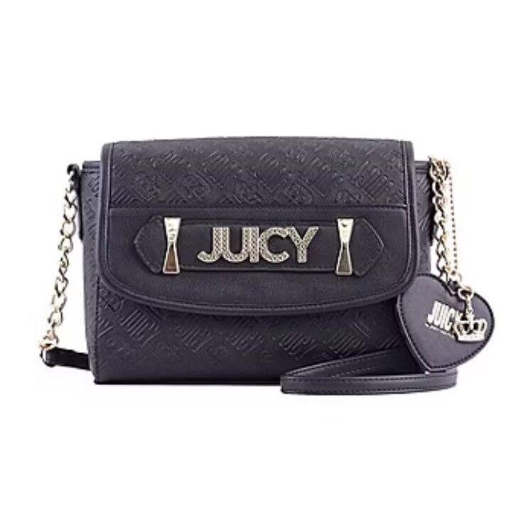 Juicy Couture Women`s Juicy Black Logo Bright Light Flap Cross Body Bag-nwt