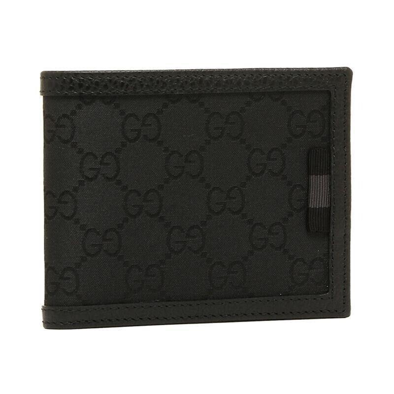 Gucci Men`s GG Web Black Canvas and Leather Bifold Wallet