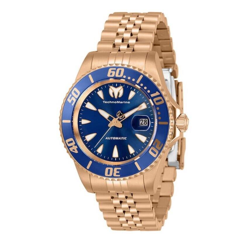 Technomarine Sea Manta Automatic Womens 38mm Rose Gold Blue Dial Watch TM-219066 - Dial: Blue, Band: Pink, Rose Gold, Bezel: Blue